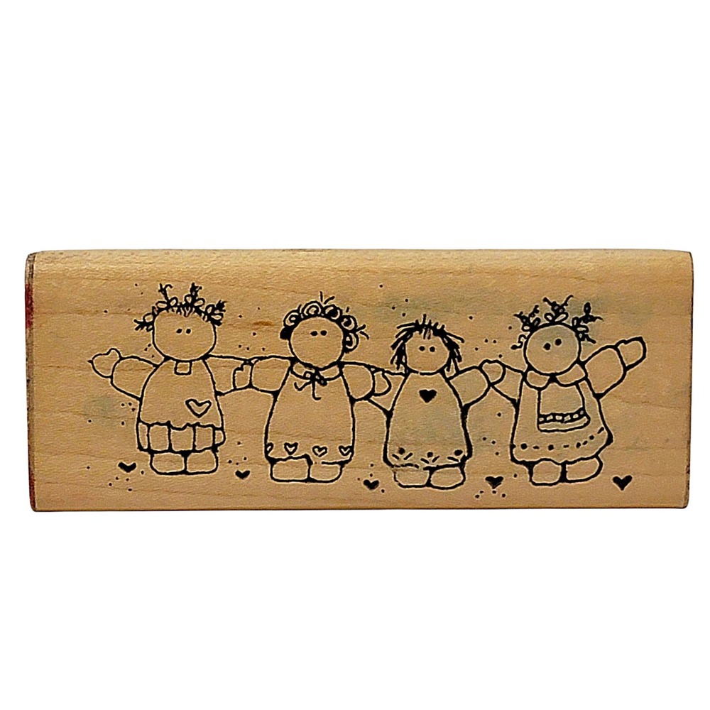 VTG‎ 80s DOTS Ragdolls Rubber Stamp P114 1989 1.75"x4.5" Wood Mounted Country